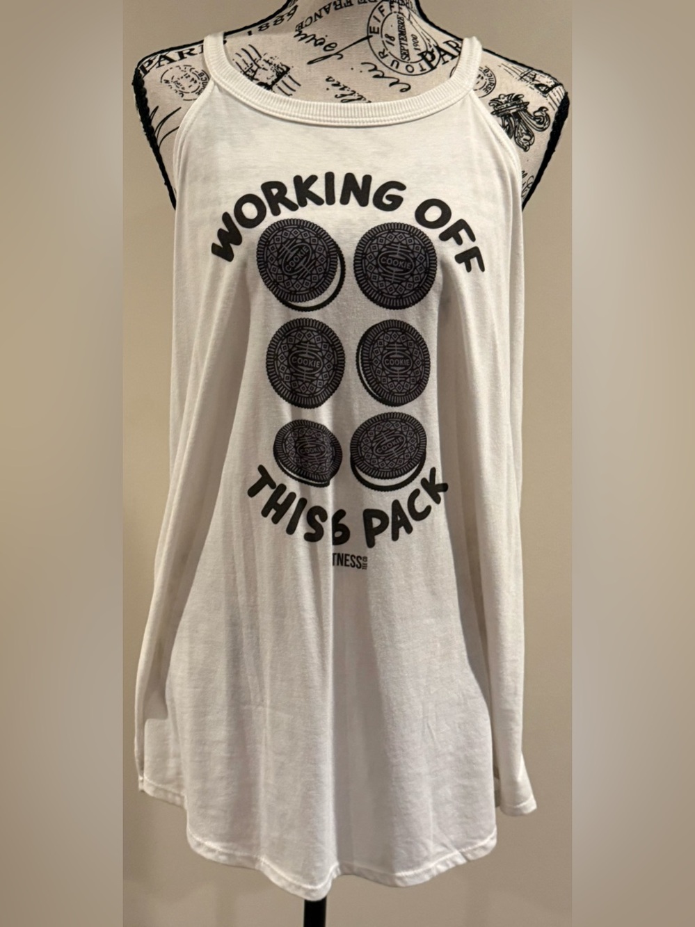 District White Graphic Racerback Tank with Cookie Print